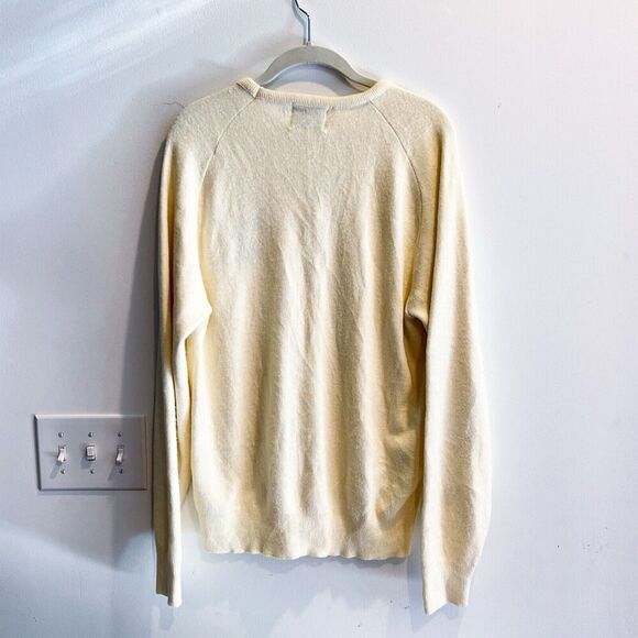 Vtg Bulldozer Embroidered V Neck Sweater Large Mens Grandpa Retro Yellow Preppy - Picture 2 of 10